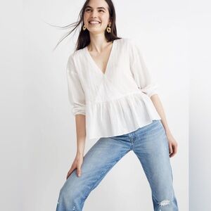 Madewell bubble sleeve peplum top metallic thread stripe size XS